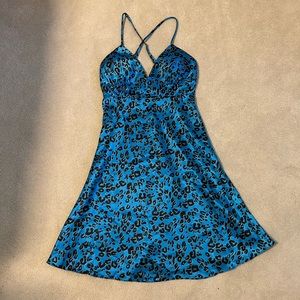 Vintage blue cheetah slip mini dress